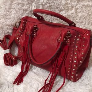 Red satchel with studs